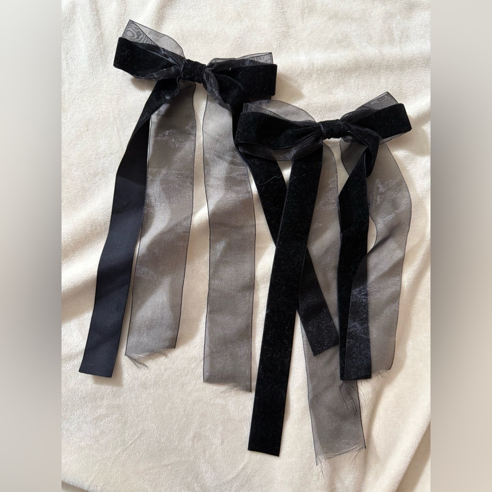 TWO Black Velvet and Tulle Hair Bows
